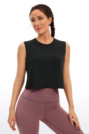 Pima Cotton Cropped Tank Tops Crew Neck